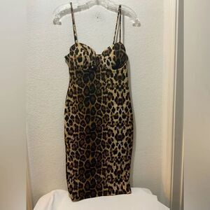 PRIVY leopard Black brown Sleeveless Midi Sheath Cocktail Dress large